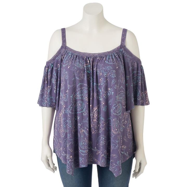 Juniors' Plus Size Mudd&reg; Crochet Off Shoulder Top, Girl's, Size: 2xl, Med Purple