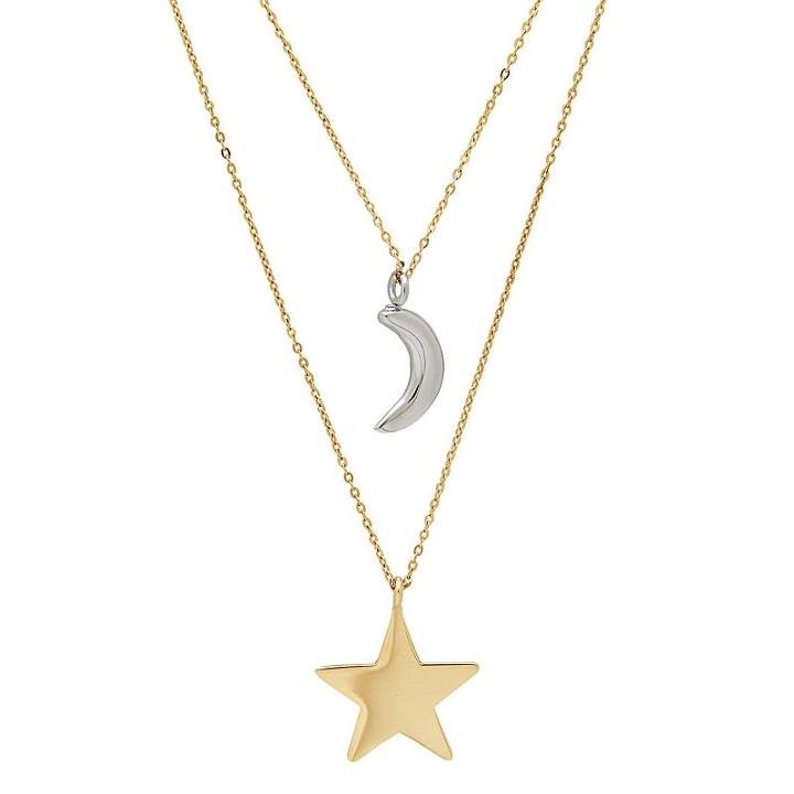 Everlasting Gold 10k Gold Moon & Star Layered Necklace, Women's, Size: 17, Yellow