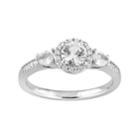14k White Gold White Sapphire & 1/8 Carat T.w. Diamond Halo Ring, Women's, Size: 9