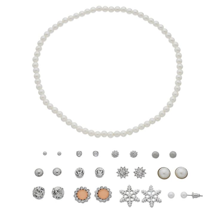 Mudd&reg; Simulated Pearl Choker Necklace & Snowflake Stud Earring Set, Women's, White