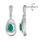 10k White Gold Emerald & 1/4 Carat T.w. Diamond Drop Earrings, Women's, Green