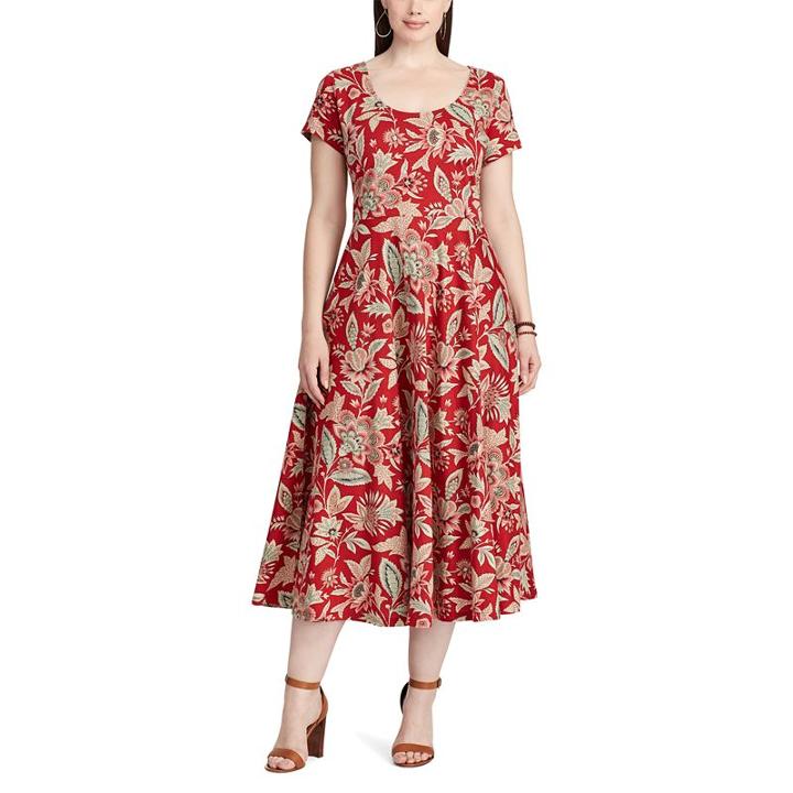 Plus Size Chaps Cotton Short Sleeve Dress, Women's, Size: 3xl, Red