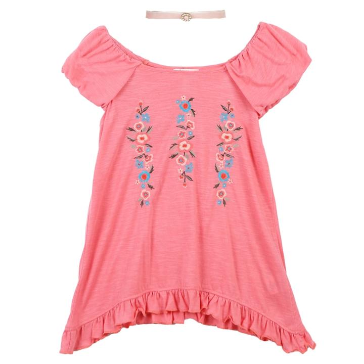 Girls 7-16 Speechless Floral Embroidered Tunic Top With Choker Necklace, Size: Xl, Red