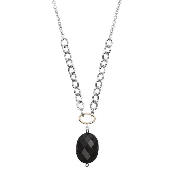 Onyx Sterling Silver Oval Necklace, Women's, Size: 19, Black