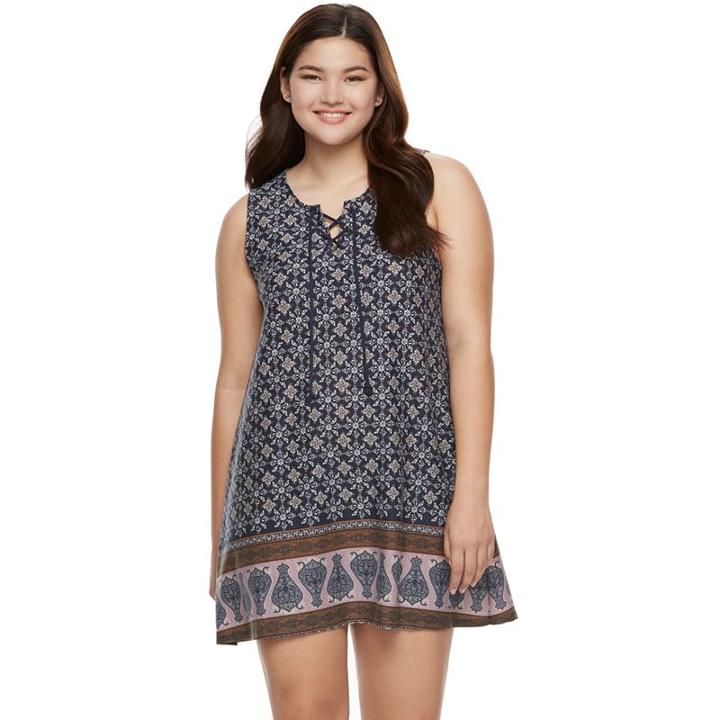 Juniors' Plus Size About A Girl Lace-up Swing Dress, Size: 2xl, Blue (navy)