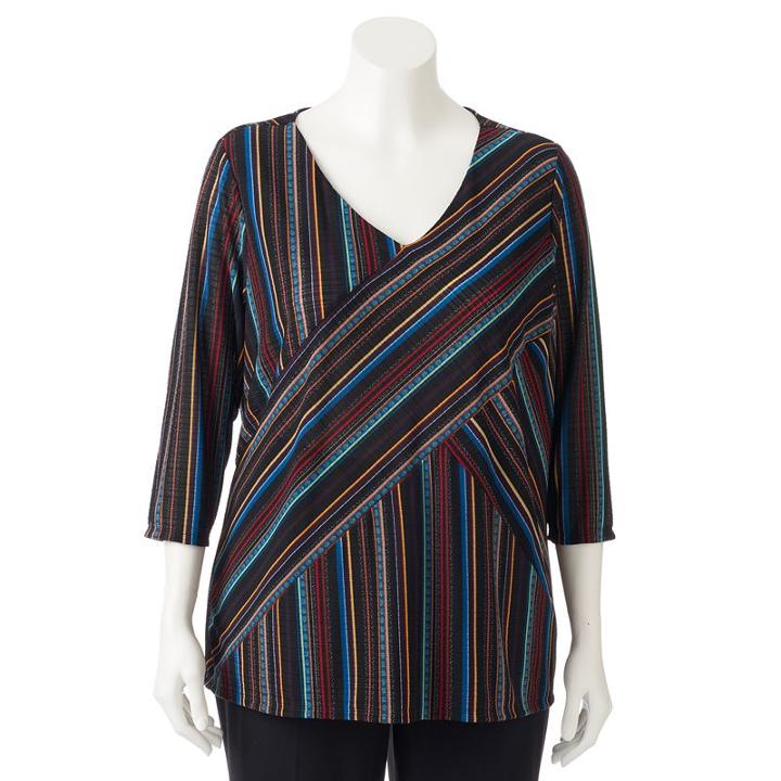 Plus Size Dana Buchman Striped Ribbed Top, Women's, Size: 3xl, Med Red