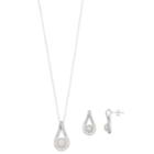 Sterling Silver Pearl Teardrop Earring & Pendant Necklace Set, Women's, Size: 18, White
