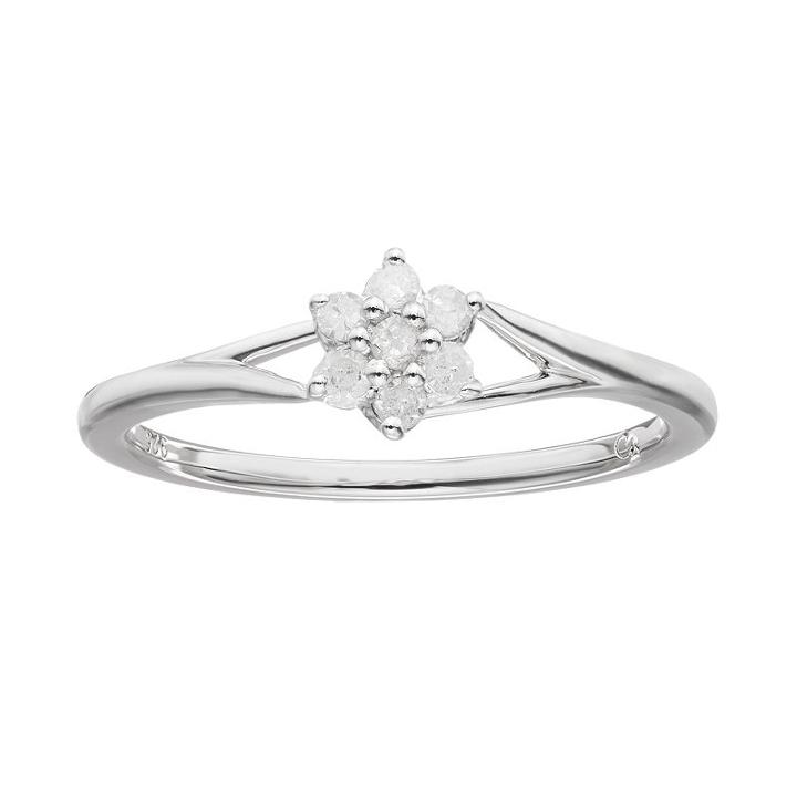 I Promise You 1/10 Carat T.w. Diamond Sterling Silver Flower Promise Ring, Women's, Size: 8, White