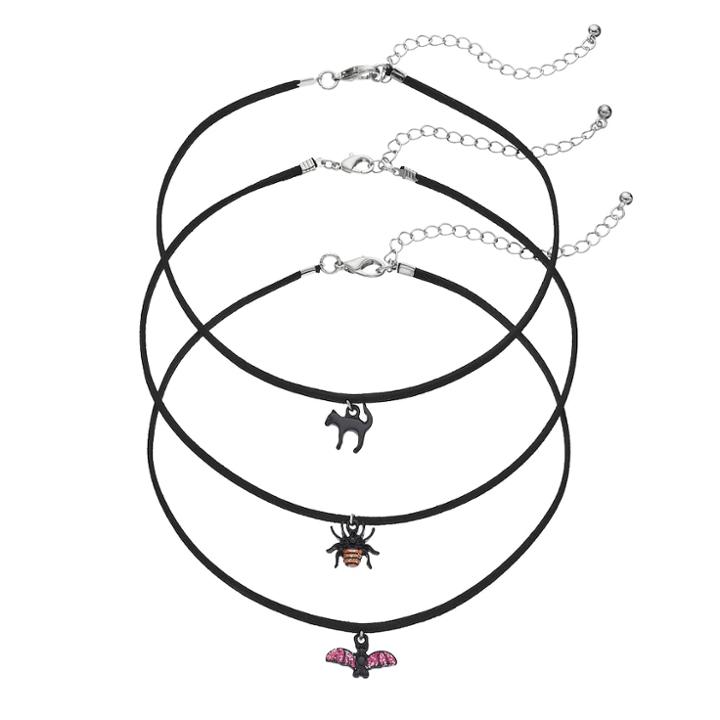 Black Cat, Spider & Bat Choker Necklace Set, Women's, Multicolor