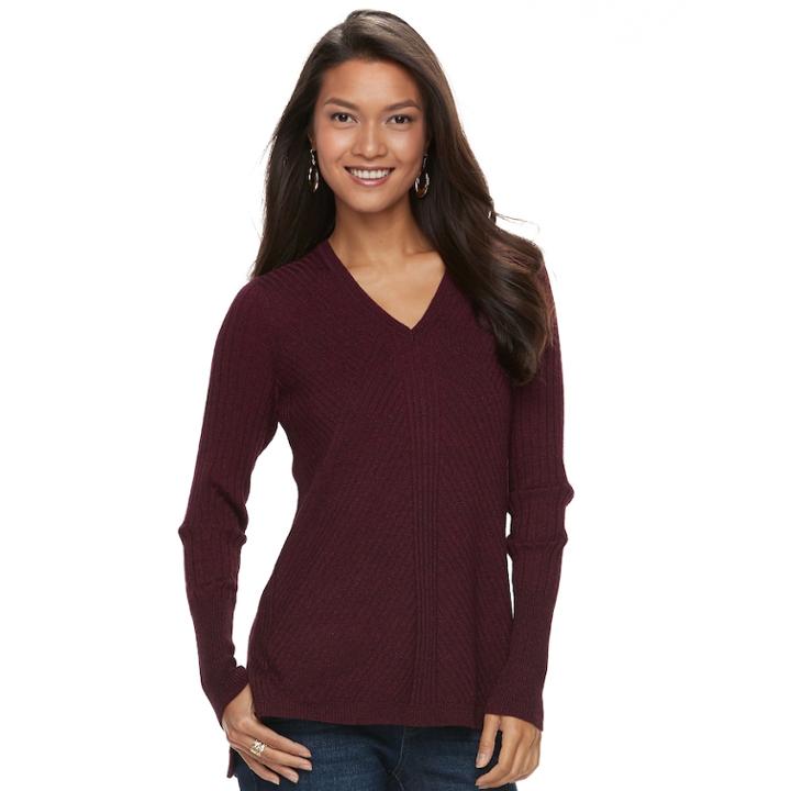 Women's Apt. 9&reg; Mixed Ribbed V-neck Sweater, Size: Large, Red