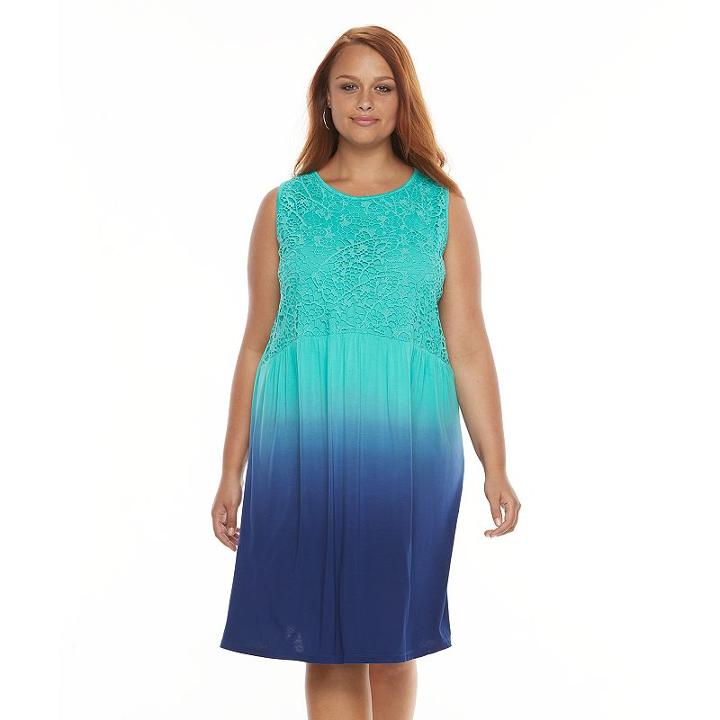 Plus Size Design 365 Dip-dye Crochet Dress, Women's, Size: 1xl, Green Oth