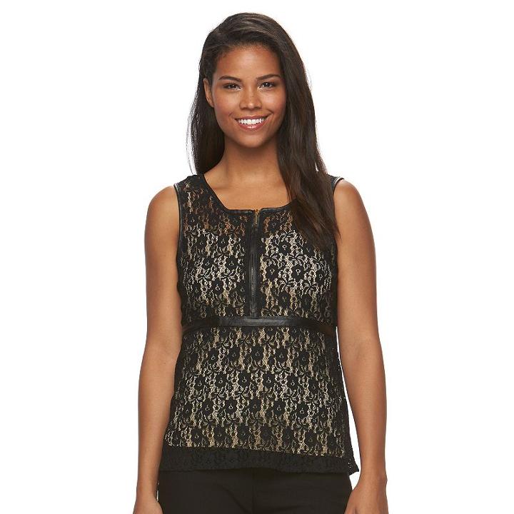 Women's Harve Benard Lace Peplum Tank, Size: Medium, Black