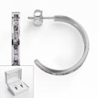 Traditions Silver Plate Purple And White Swarovski Crystal Hoop Earrings, Women's