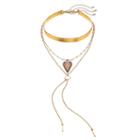 Brown Choker, Arrowhead Pendant & Y Necklace Set, Women's
