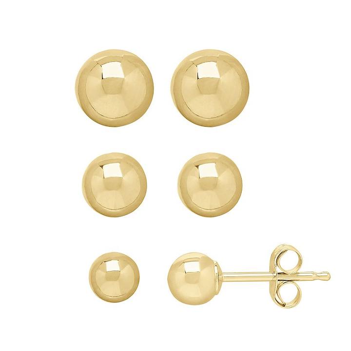 Everlasting Gold 14k Gold Ball Stud Earring Set, Women's