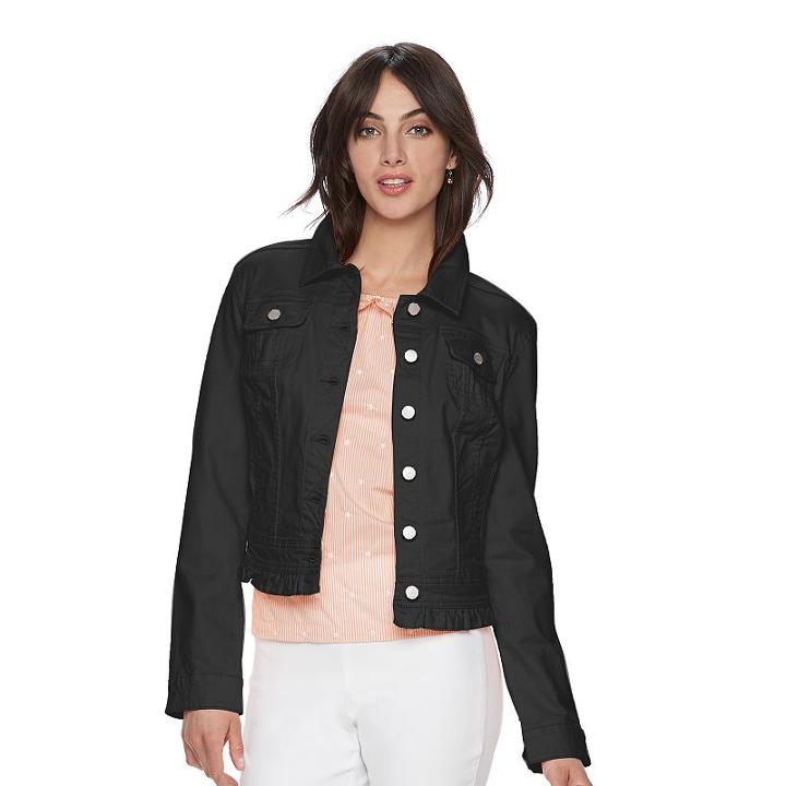 Women's Elle&trade; Ruffle Jean Jacket, Size: Xl, Black