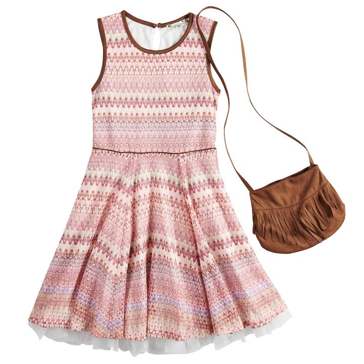 Girls 7-16 & Plus Size Knitworks Faux-suede & Lace Dress With Purse, Size: 14 1/2, Lt Orange