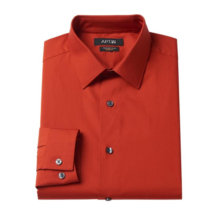 Men's Apt. 9&reg; Slim-fit Premier Flex Collar Stretch Dress Shirt, Size: 14.5-32/33, Orange