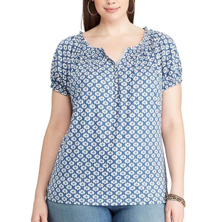 Plus Size Chaps Printed Raglan Henley, Women's, Size: 1xl, Pink Ovrfl