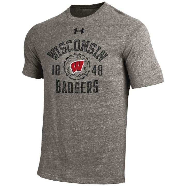 Men's Under Armour Wisconsin Badgers Heathered Tee, Size: Small, Gray