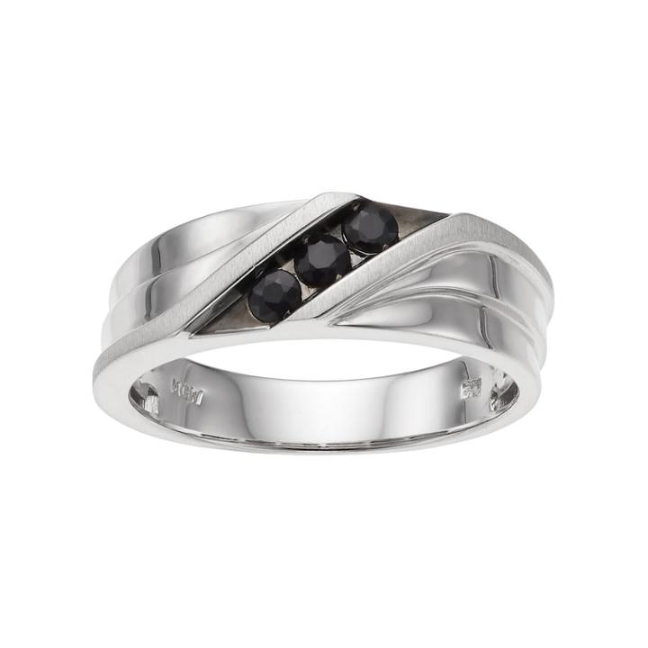 Men's 10k White Gold Black Sapphire 3-stone Ring, Size: 11