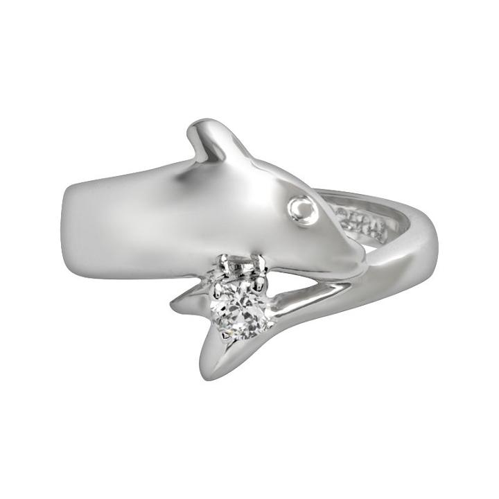 Sterling Silver Cubic Zirconia Dolphin Bypass Ring, Women's, Size: 9, White