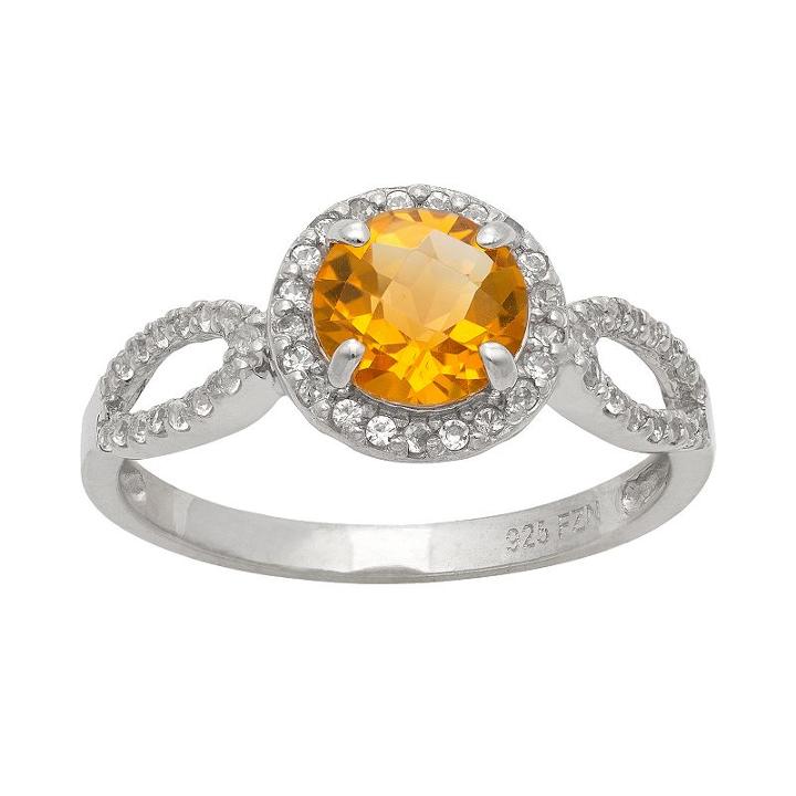 Sterling Silver Citrine And Lab-created White Sapphire Halo Ring, Women's, Size: 7, Multicolor