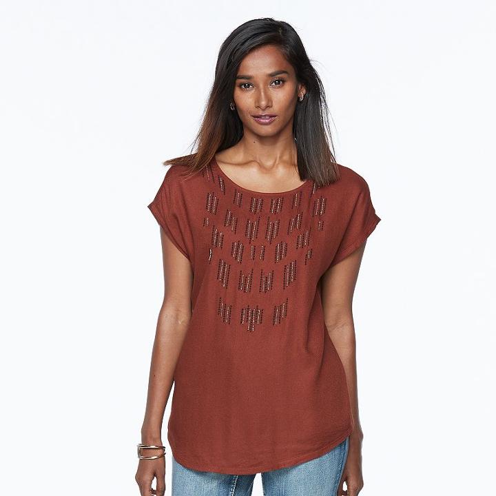Women's Apt. 9&reg; Embellished Bar Back Tee, Size: Medium, Med Brown