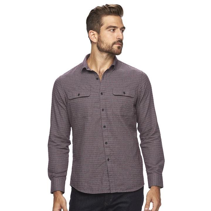 Men's Marc Anthony Slim-fit Plaid Soft-touch Flannel Button-down Shirt, Size: Xl Tall, Dark Grey