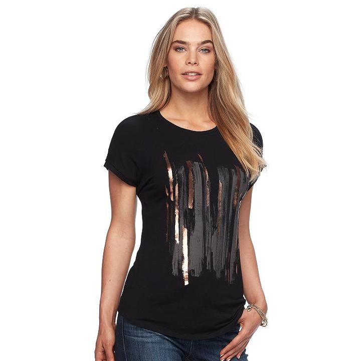 Women's Apt. 9&reg; Embellished Crewneck Tee, Size: Xl, Black
