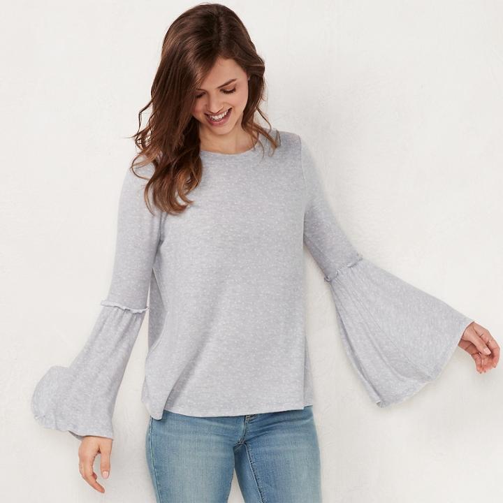 Women's Lc Lauren Conrad Crewneck Bell-sleeve Sweatshirt, Size: Xs, Med Grey