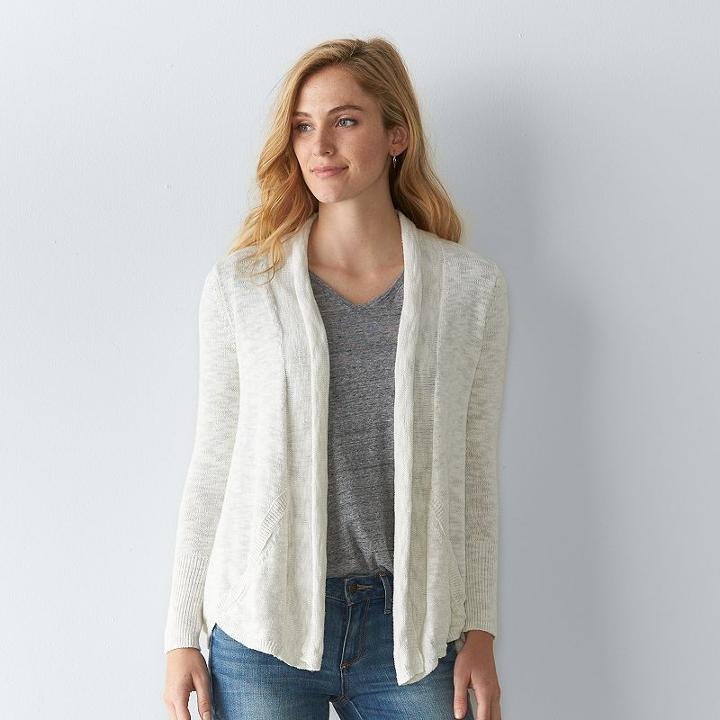 Women's Sonoma Goods For Life&trade; Ribbed Trim Cardigan, Size: Small, Light Grey