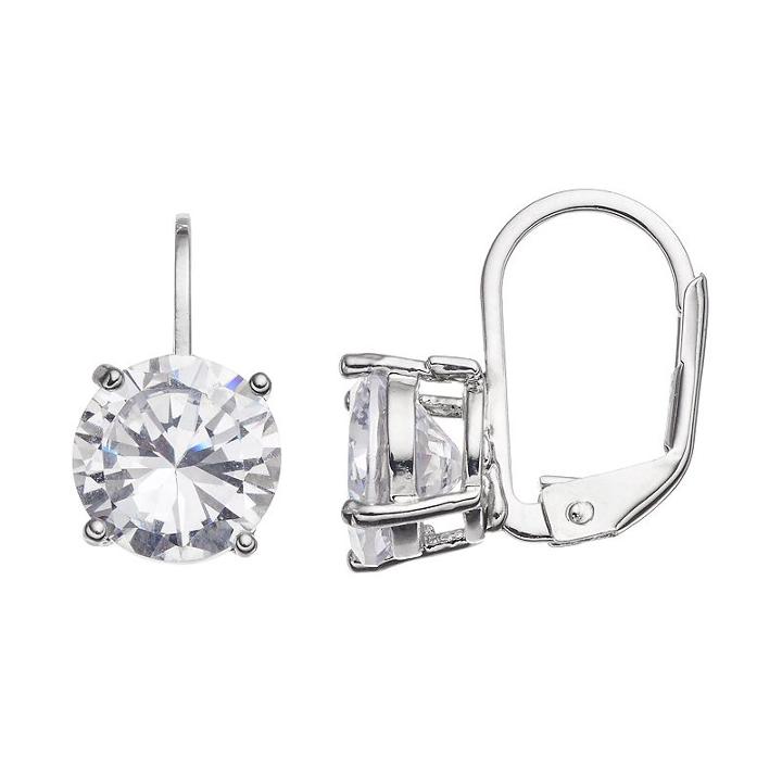 Round Simulated Crystal Nickel Free Drop Earrings, Women's, Silver