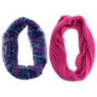 Girls 7-14 2-pack Geometric Tribal Print & Solid Knit Loop Infinity Scarves, Blue (navy)