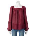 Women's Lc Lauren Conrad Shirred Peasant Top, Size: Small, Red