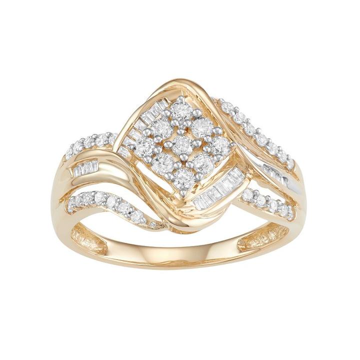 10k Gold 1/2 Carat T.w. Diamond Cluster Ring, Women's, Size: 9, White