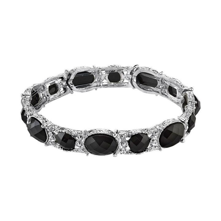 1928 Faceted Oval Stretch Bracelet, Women's, Size: 7, Black
