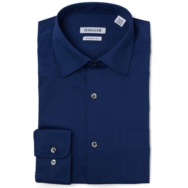 Men's Haggar Premium Comfort Regular-fit Stretch Dress Shirt, Size: 18.5-34/35, Blue (navy)