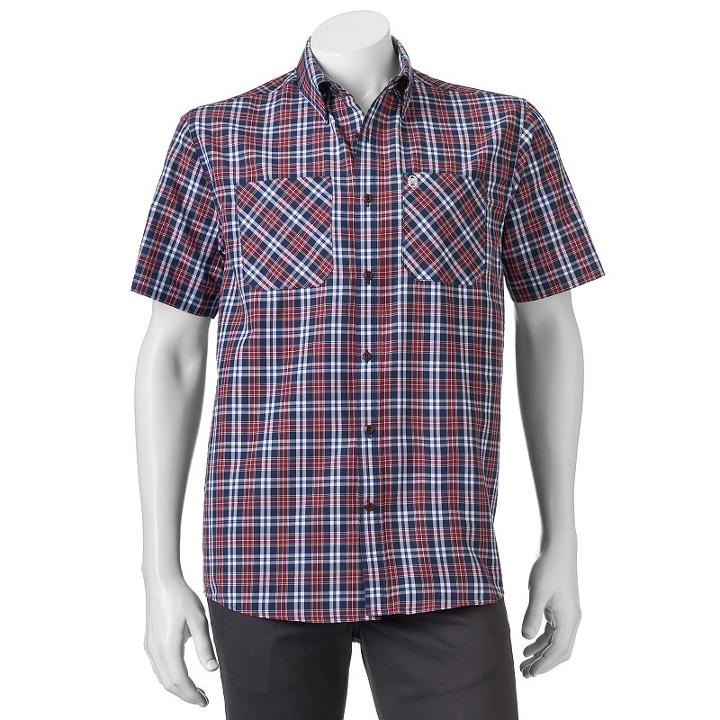 Men's Coleman Classic-fit Textured Plaid Performance Button-down Shirt, Size: Large, Red