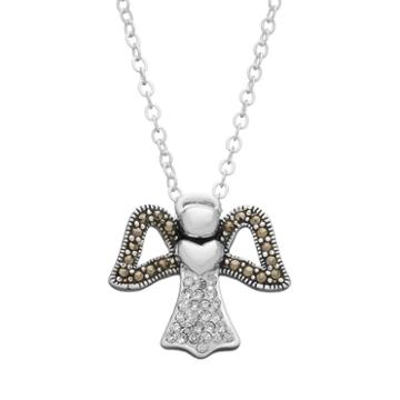Silver Luxuries Silver-plated Marcasite & Crystal Angel Pendant, Women's, White