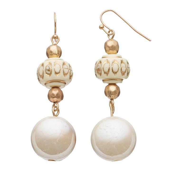 Beaded Simulated Pearl Nickel Free Drop Earrings, Women's, Lt Beige