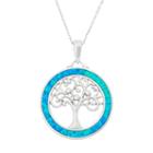 Lab-created Blue Opal Sterling Silver Tree Of Life Circle Pendant Necklace, Women's, Size: 18