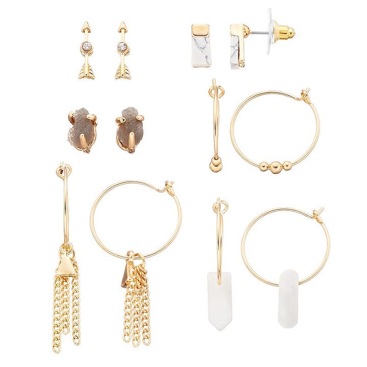 Simulated Drusy, Arrow & Hoop Earring Set, Women's, Gold