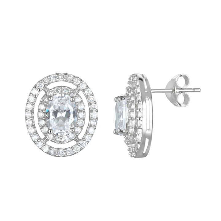 Sophie Miller Cubic Zirconia Sterling Silver Oval Halo Stud Earrings, Women's, Black