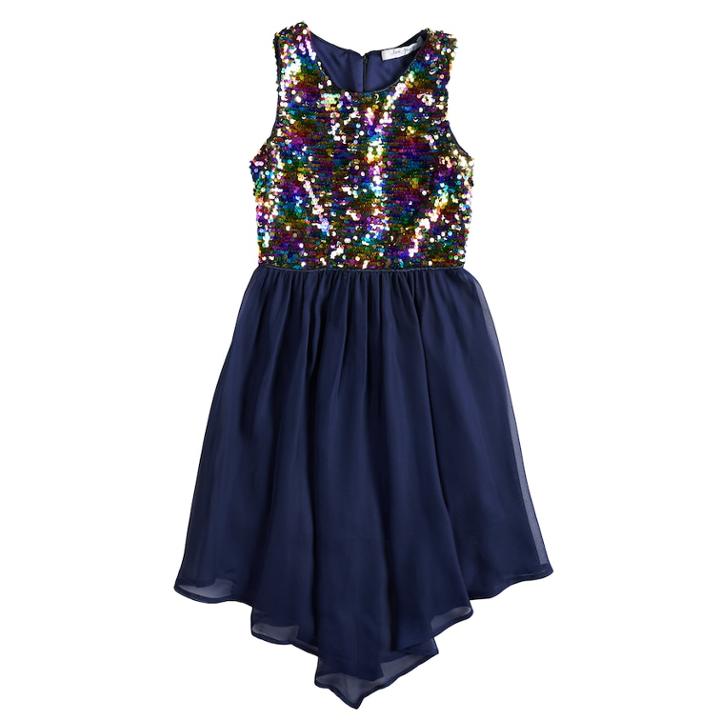Girls 7-16 Love, Jayne Lace Flip Sequin Bodice Sleeveless Dress, Size: 8, Blue (navy)