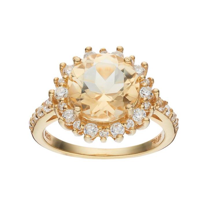 14k Gold Over Silver Citrine & Cubic Zirconia Sunburst Ring, Women's, Size: 8, Orange