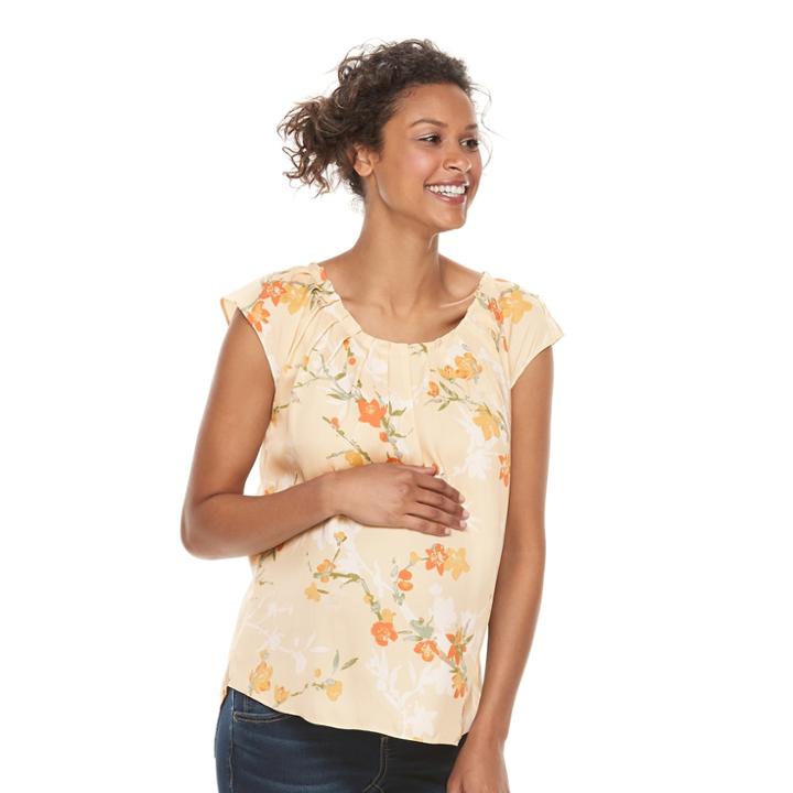 Maternity A:glow Print Pleated Tee, Women's, Size: L-mat, Lt Beige