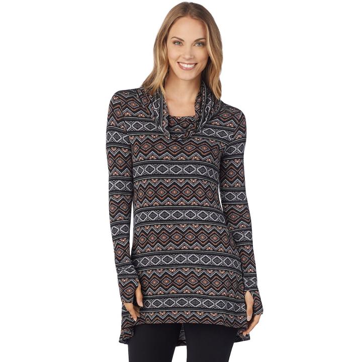 Women's Cuddl Duds Softwear Cowlneck Tunic Top, Size: Xs, Grey (charcoal)