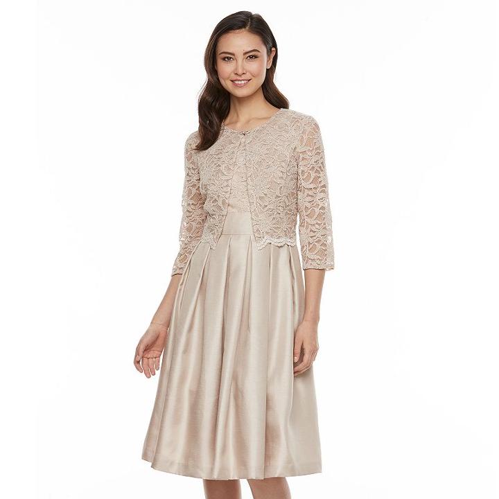 Women's Jessica Howard Scalloped Lace Cardigan & Dress Set, Size: 12, Dark Beige