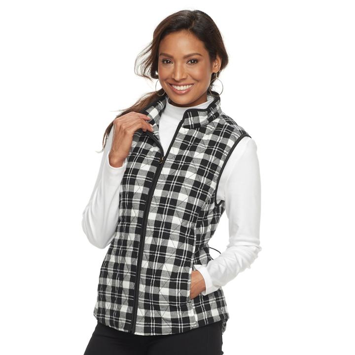 Women's Croft & Barrow® Quilted Plaid Vest, Size: Xl, Black